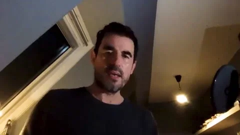 Actor Claes Bang is interviewed on online call for movie 'The Affair' - 2021 Video stock 154353871