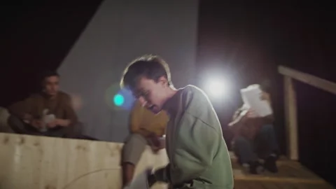 Actor Giving Dramatic Performance in Theatre during Rehearsal Stock Footage 279588801