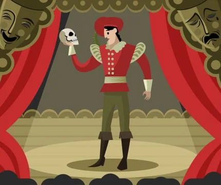 Actor holding an skull Stock Illustration