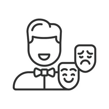 Actor, icon in line design. actor, film, performance, stage, role, script Stock Illustration