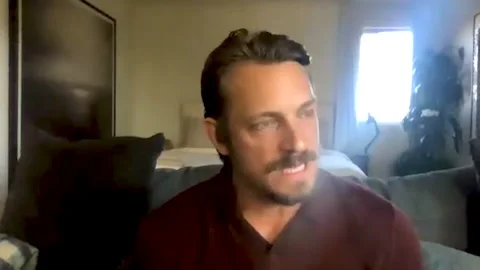 Actor Joel Kinnaman is interviewed for his role in 'Brothers by Blood' - 2021 Video stock 154326260