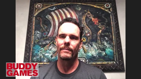 Actor Kevin Dillon is being interviewed for movie Buddy Games - 2020 Video stock 146479383