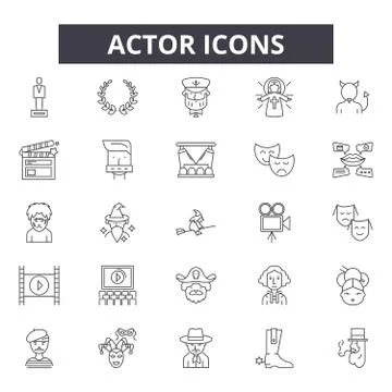Actor line icons. Editable stroke signs. Concept icons: drama, performance, show Stock Illustration