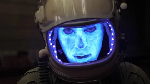 Actor with make-up, light and pilot costume looking in camera 스톡 동영상 134911021