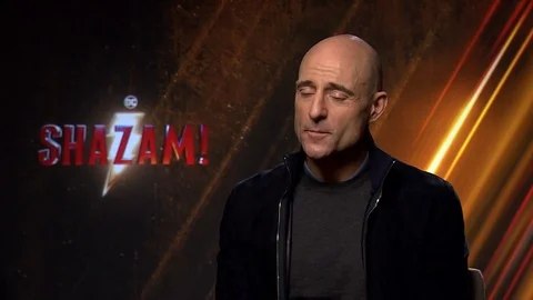 Actor Mark Strong is interviewed for his new movie 'Shazam' - 2019 Video stock 107535738
