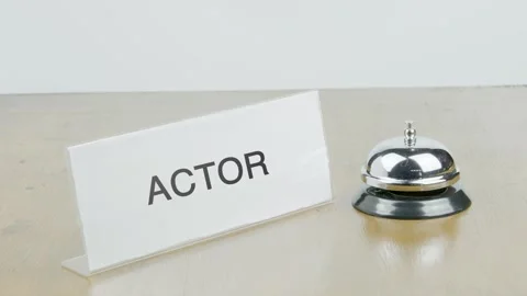 Actor Office or Room with Hand Ringing The Bell on Desk or Table Stock Footage 300500792