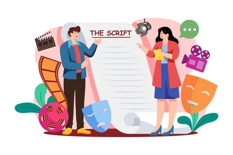 Actor reads the script, movie-making scene Stock Illustration
