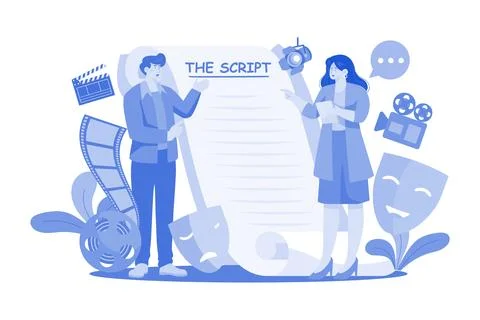 Actor Reads The Script, Movie-Making Scene Stock Illustration