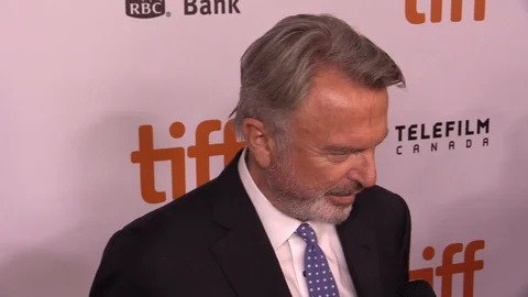 Actor Sam Neill talks to media about the movie at 44th TIFF premiere event-2019 Stock Footage 117636600