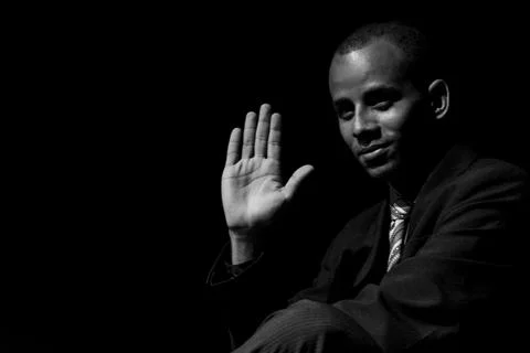 Actor on stage represents a dramatic character. Stock Photos