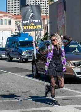 Actor on Strike in Crosswalk 스톡 사진