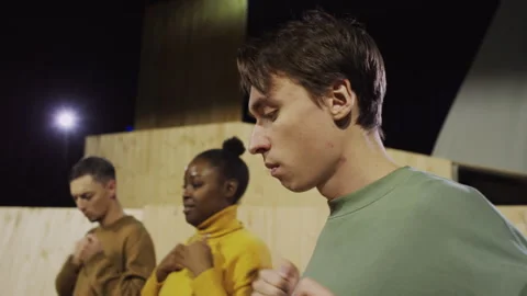 Actor Thumping His Chest on Class in Drama School Stock Footage 279585514