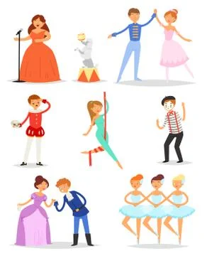 Actor vector performer or actress character playing entertainment performance on Stock Illustration