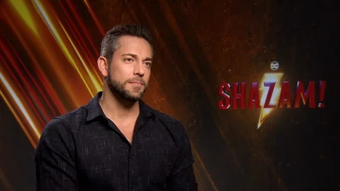 Actor Zachary Levi is interviewed for his new movie 'Shazam' - 2019 스톡 동영상 107535669