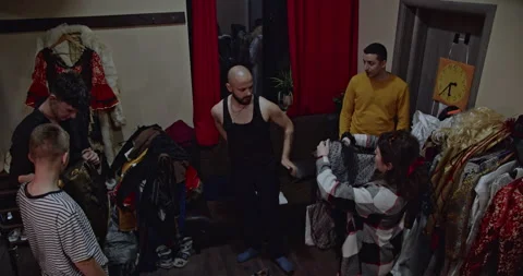 Actors Backstage: Preparing Costumes and Getting Ready for a Theatre Performance Stock Footage 312056866