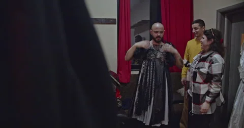Actors Backstage: Preparing Costumes and Discussing Roles for Theatre Play Stock Footage 313059598