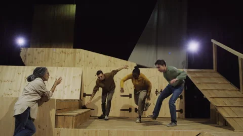 Actors Doing Exercise during Class in Drama School Stock Footage 279594117