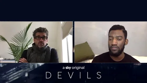 Actors Patrick Dempsey and Malachi Kirby talk about drama series 'Devils' - 2021 Video stock 154380896