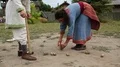 Actors plays gorodki in Kyivan Rus park, Kopachiv village, Ukraine HD Footage