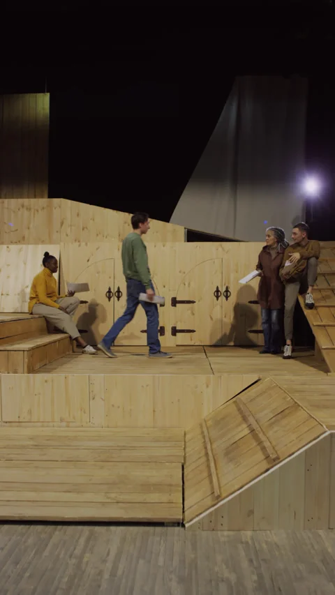 Actors Practicing Dramatic Scene on Theatre Rehearsal Stock Footage 278968823