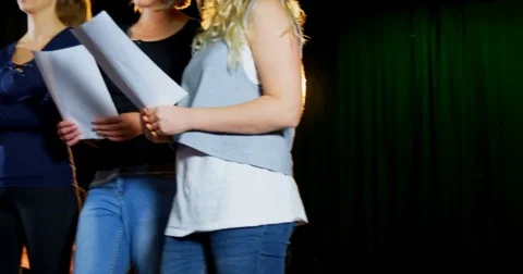 Actors reading their script on stage 4k Stock Footage 81095496