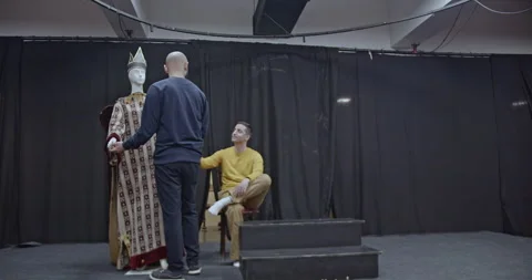 Actors Rehearse on Theater Stage: Practicing Lines, Movements, and Stage Stock Footage 312071440