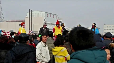 The actors of Shehuo wait for show on the square in Yu County, China Stock-Footage 35844783