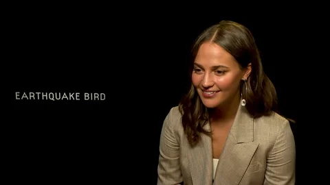 Actress Alicia Vikander is interviewed for her movie 'Earthquake Bird' - 2019 Video stock 119574616