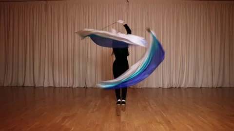 An actress demonstrates the use of poi. Scene from a pantomime Stock Footage 310049319