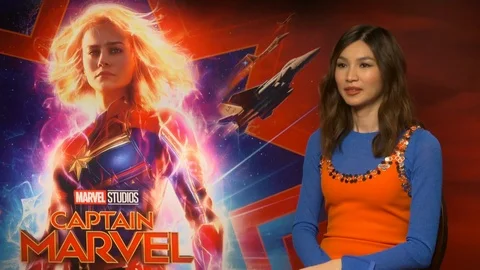 Actress Gemma Chan talks at the 'Captain Marvel' junket interviews - 2019 Video stock 105426087