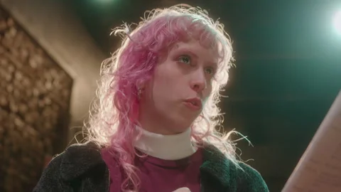 Actress Reading Play Script and Talking on Stage during Rehearsal Stock Footage 247795478