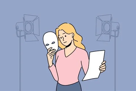 Actress with script rehearse on stage Stock Illustration