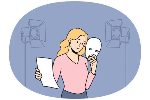 Actress with script rehearse on stage イラスト素材