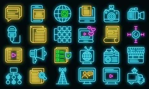 Actualization icons set vector neon Stockillustratie
