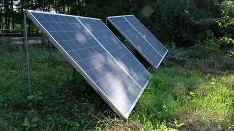 Actually used solar panels with traces of rust from the rain, close-up. Green Stock Footage 159710575