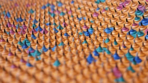 Acupuncture mat for the whole body. Sharp iron needles on a rubber sheet. Video stock 236857023