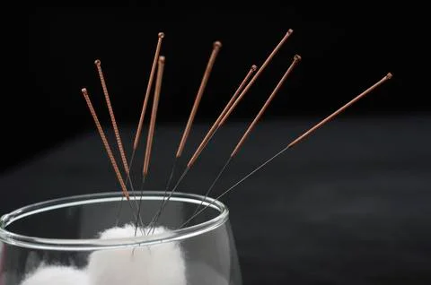 Acupuncture needles in cotton Stock Photos