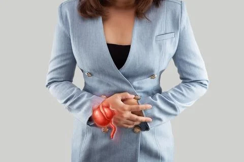 Acute appendicitis causing severe abdominal pain Stock Photos