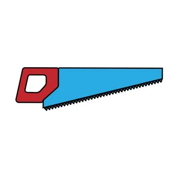 Acute construction blue and red metal icon of a hand saw, wood saws with pron Illustrazione stock