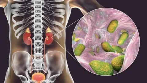 Acute pyelonephritis caused by bacteria Acinetobacter baumannii, medical conc Illustrazione stock