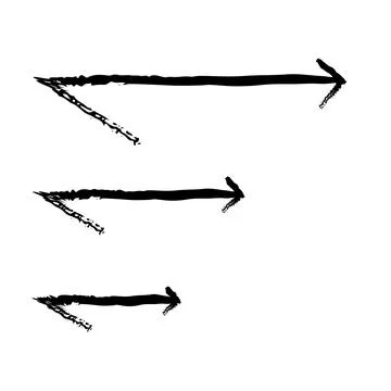 Acute right arrows in size variation grunge doodle design element set Illustrazione stock