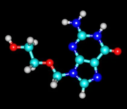 Acyclovir molecule isolated on black Stock Illustration