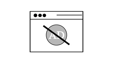 Ad blocker concept depicted within a web browser window on a clean white ba.. Stock Footage 313422942