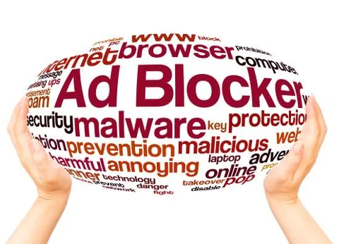 Ad Blocker word cloud hand sphere concept 스톡 일러스트