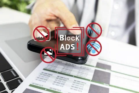 Ad blocking concept, blocking of propaganda or advertising information, new.. Stock-Fotos