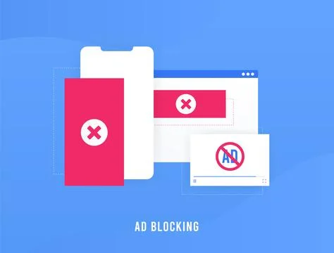 AD Blocking concept. Software or web extension for blocking, skipping ads for Stock Illustration