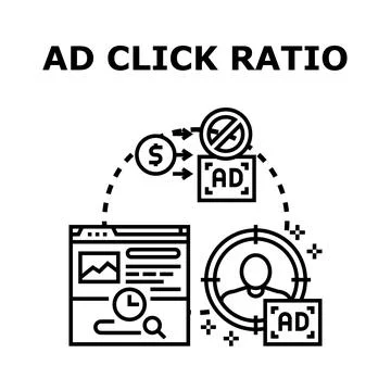 Ad click ratio calculating digital marketing performance Stock Illustration