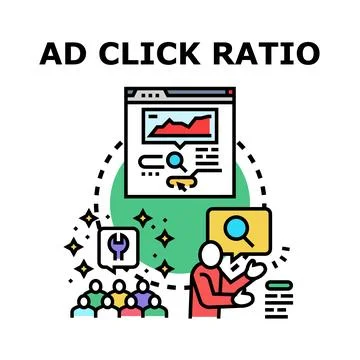 Ad click ratio measuring and data analyzing process Stock Illustration