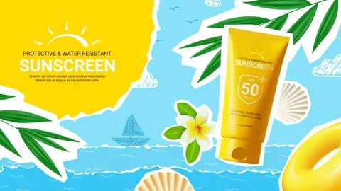 Ad collage for promotion sunscreen Stock Illustration