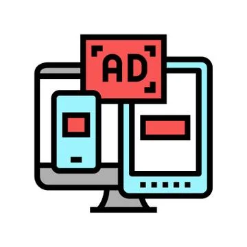 Ad on computer phone and tablet display color icon vector illustration Stock-Illustration